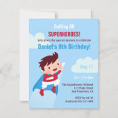 Vliegende superheld jongen Birthday Party Kaart (Voorkant)