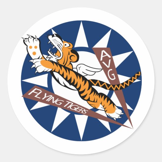 Vliegende tigers ronde sticker (Voorkant)
