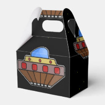 Vliegende ufo in de ruimte zwart