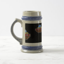Vliegende ufo in de ruimte zwart bierpul