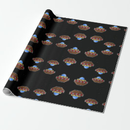 Vliegende ufo in de ruimte zwart cadeaupapier