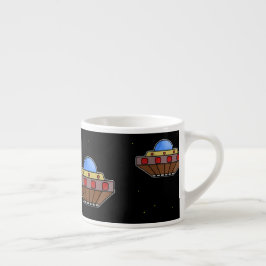 Vliegende ufo in de ruimte zwart espresso kop
