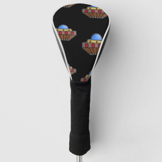 Vliegende ufo in de ruimte zwart golfheadcover (Voorkant)