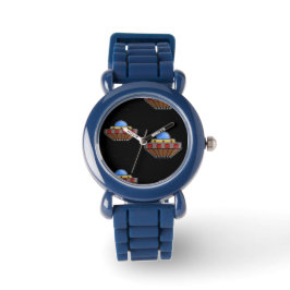 Vliegende ufo in de ruimte zwart horloge