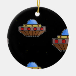 Vliegende ufo in de ruimte zwart keramisch ornament