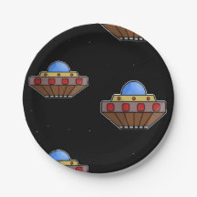 Vliegende ufo in de ruimte zwart