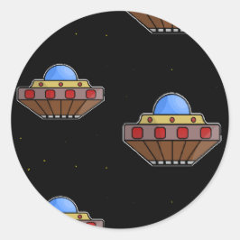 Vliegende ufo in de ruimte zwart ronde sticker