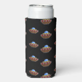 Vliegende ufo in de ruimte zwart seltzer blikjeskoeler (Seltzer Achterkant)