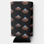 Vliegende ufo in de ruimte zwart seltzer blikjeskoeler (Achterkant)