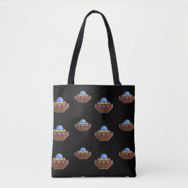 Vliegende ufo in de ruimte zwart tote bag