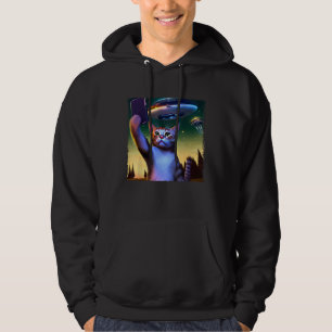 Vliegende UFO Kat Selfie Hoodie