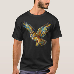Vliegende Uil Abstract Kleurrijke Kwaststreek Kuns T-shirt