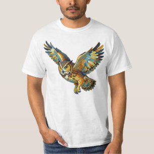 Vliegende Uil Abstract Kleurrijke Kwaststreek Kuns T-shirt