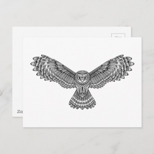 Vliegende Uil Zendoodle Briefkaart (Voorkant / Achterkant)