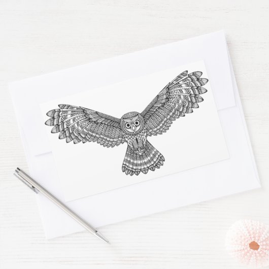 Vliegende Uil Zendoodle Rechthoekige Sticker (Envelop)