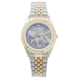 Vliegende Unicorn Rainbow Animal Art gepersonalise Horloge