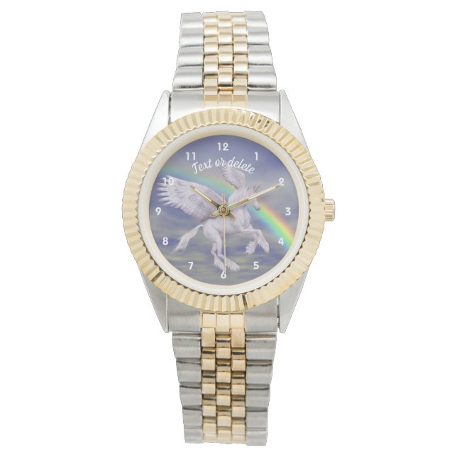 Vliegende Unicorn Rainbow Animal Art gepersonalise Horloge (Voorkant)