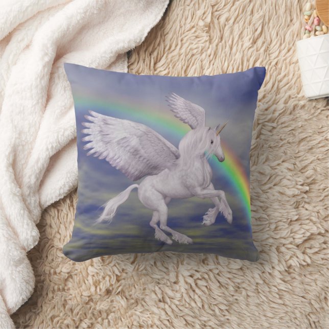 Vliegende Unicorn Rainbow Fantasy Art Kussen (Deken)