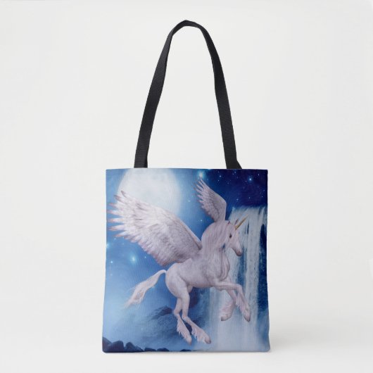 Vliegende Unicorn Waterfall Fantasy Horse Tote Bag (Voorkant)
