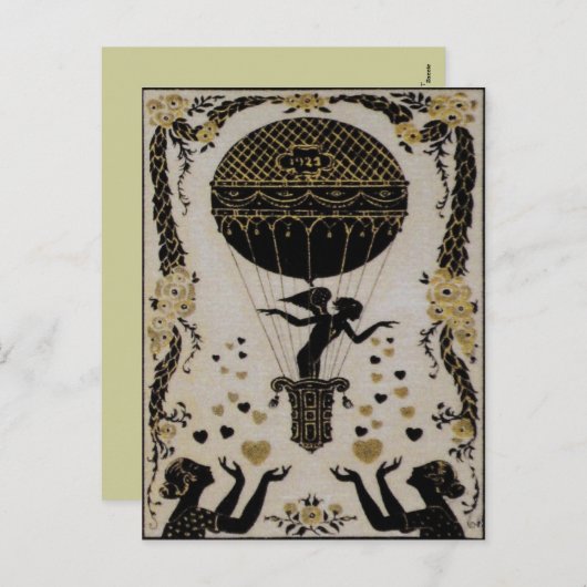 Vliegende Valentijns ~ Briefkaart Art Nouveau Fren (Voorkant / Achterkant)