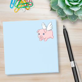 Vliegende Varken - Biggetje met Vleugels op Blauw Post-it® Notes