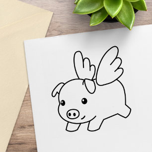 Vliegende varken, biggetje met vleugels rubberstempel