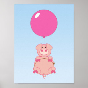 Vliegende varken en ballon poster