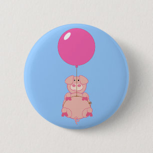 Vliegende varken en ballon ronde button 5,7 cm