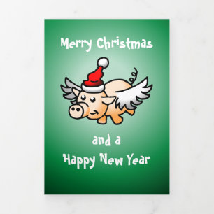 Vliegende Varken Kerst Fotokaart Drieluik Wenskaart