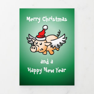 Vliegende Varken Kerst Fotokaart Drieluik Wenskaart