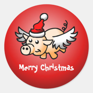 Vliegende Varken Kerst Klassieke Ronde Sticker