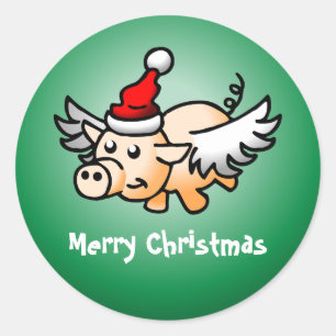 Vliegende Varken Kerst Klassieke Ronde Sticker