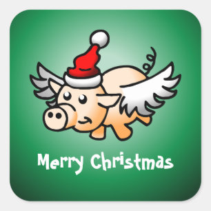 Vliegende Varken Kerst Klassieke Vierkante Sticker