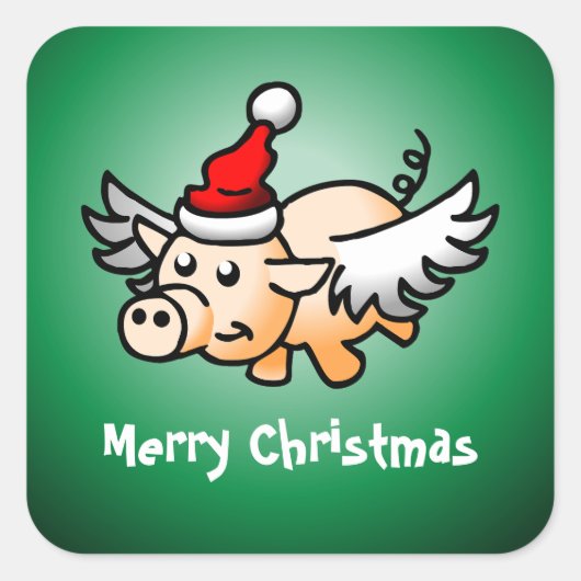 Vliegende Varken Kerst Klassieke Vierkante Sticker (Voorkant)