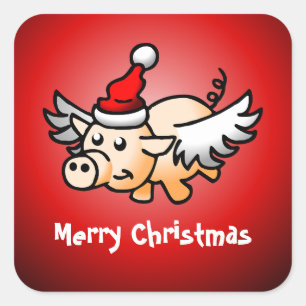 Vliegende Varken Kerst Klassieke Vierkante Sticker