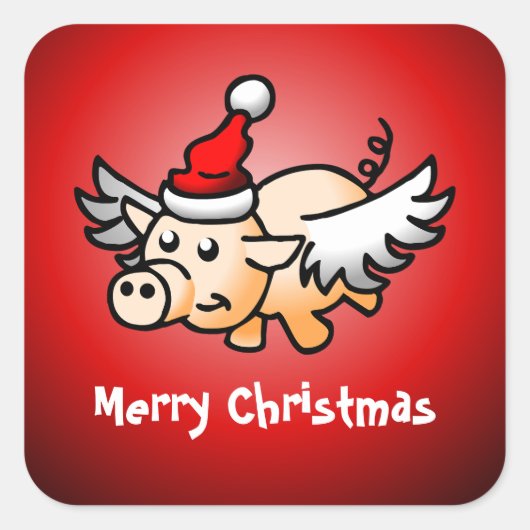 Vliegende Varken Kerst Klassieke Vierkante Sticker (Voorkant)