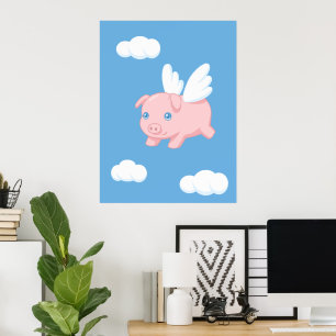 Vliegende Varken - Knuffel Biggetje met Vleugels Poster