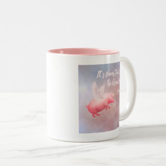 Vliegende varken kweek je vleugels tweekleurige koffiemok (Voorkant rechts)