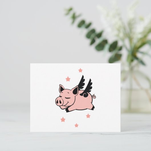 Vliegende varken met Angel Wings Fly Pigs Uitnodiging Briefkaart (Staand voorkant)