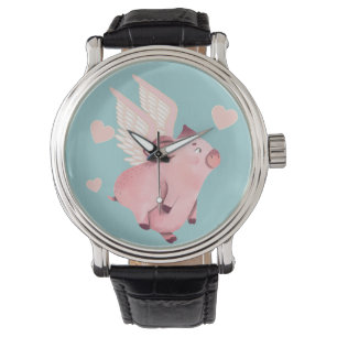 Vliegende varken met vleugels wanneer varkens Blau Horloge