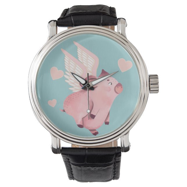 Vliegende varken met vleugels wanneer varkens Blau Horloge (Voorkant)