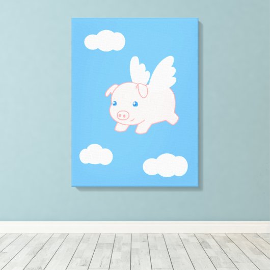Vliegende varken - Stomme biggetjes met vleugels Canvas Afdruk (Insitu (Houten vloer))