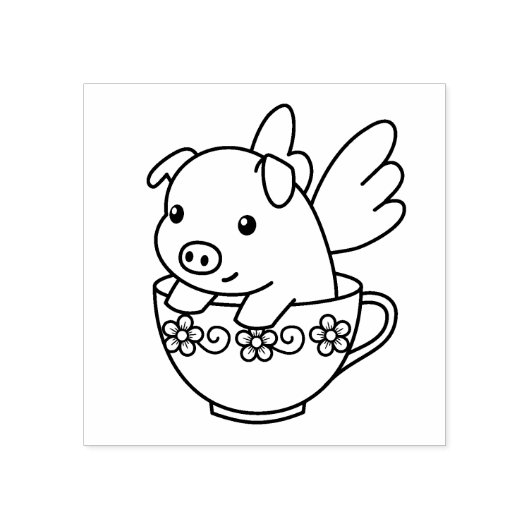 Vliegende varken - Varkenszool met vleugels in een Rubberstempel (Afrduk)