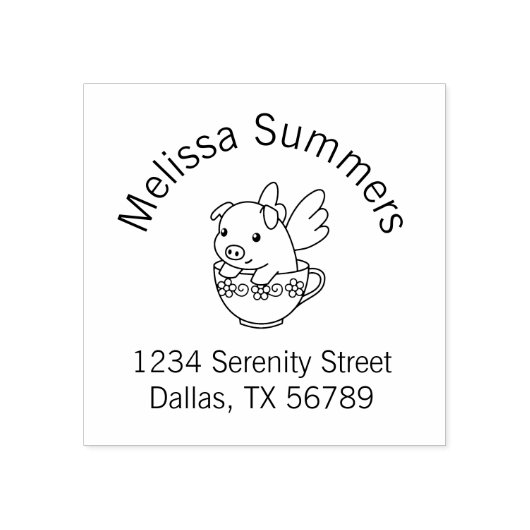 Vliegende varken - Varkenszool met vleugels in een Rubberstempel (Afrduk)