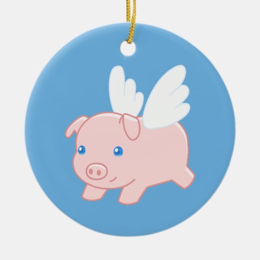 Vliegende varken - Varkenszool met vleugels op bla Keramisch Ornament (Voorkant)