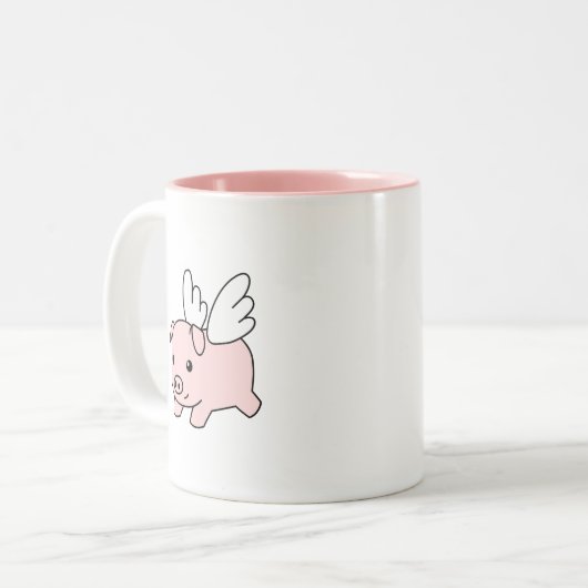 Vliegende varken - Varkenszool met vleugels Tweekleurige Koffiemok (Voorkant links)