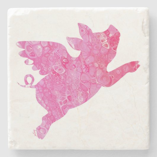 Vliegende varken, wanneer Varkens vliegen, varken, Stenen Onderzetter (Voorkant)