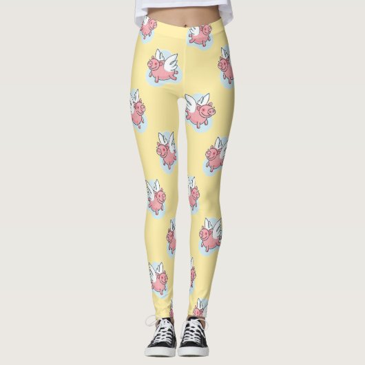 Vliegende Varkens Chinees Nieuwjaar Zodiac Yellow  Leggings (Voorkant)