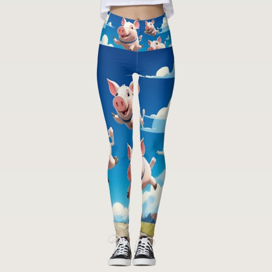 Vliegende Varkens Grappige Varkens met Vleugels Leggings (Voorkant)