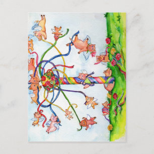 Vliegende varkens rond de Maypole Briefkaart